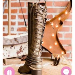 Laced adjustable calf Riding Boot brown/glitter